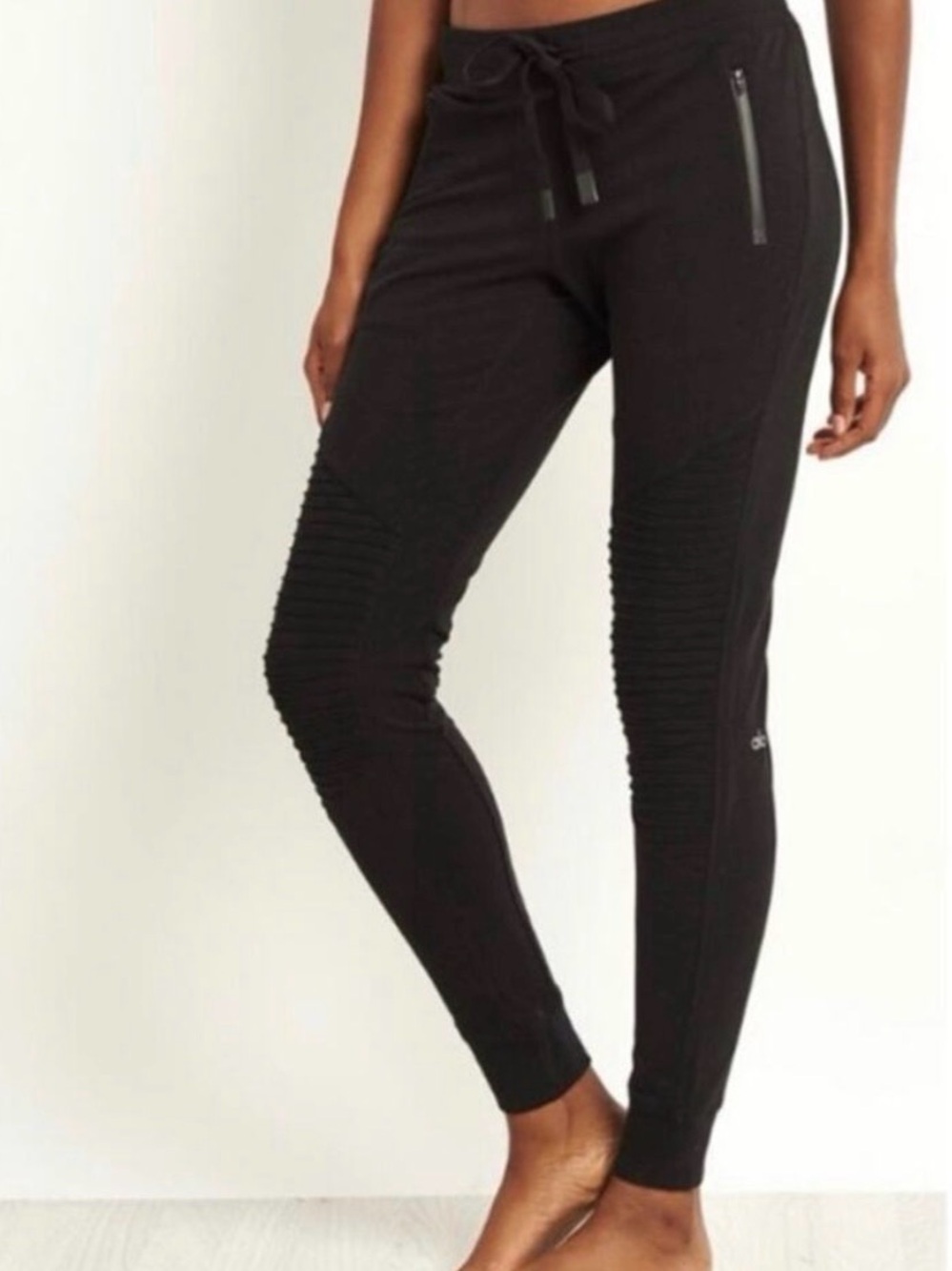 ALO Yoga urban moto Black Ribbed Detail Joggers